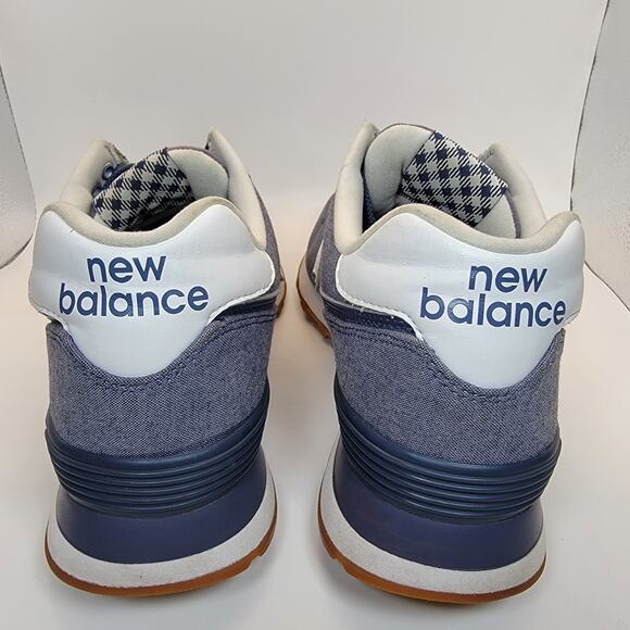 New Balance 574 Sneakers Womens 10.5 Blue Chambray Plaid Lace Up Casual Shoes - Picture 8 of 13